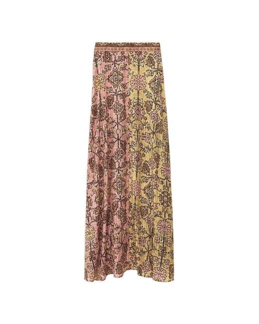 Ba&sh Natural Geometric-Print Pleated Maxi Skirt