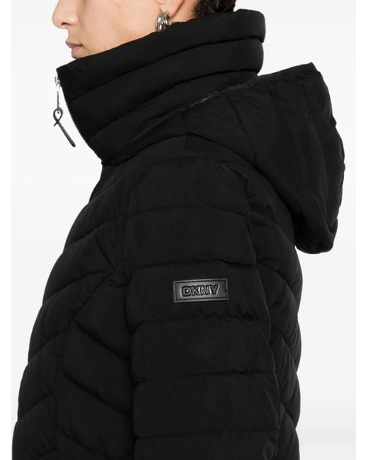 DKNY Black Zip-Up Quilted Parka Coat