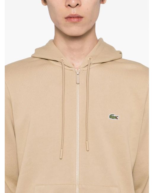 Felpa Con Zip E Cappuccio di Lacoste in Natural da Uomo