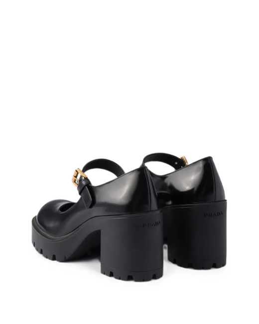 Prada Black Brushed Leather Pumps