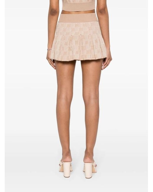 M I S B H V Natural Monogram-Jacquard Pleated Mini Skirt