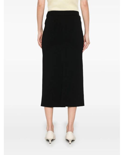 P.A.R.O.S.H. Black Ribbed Midi Skirt