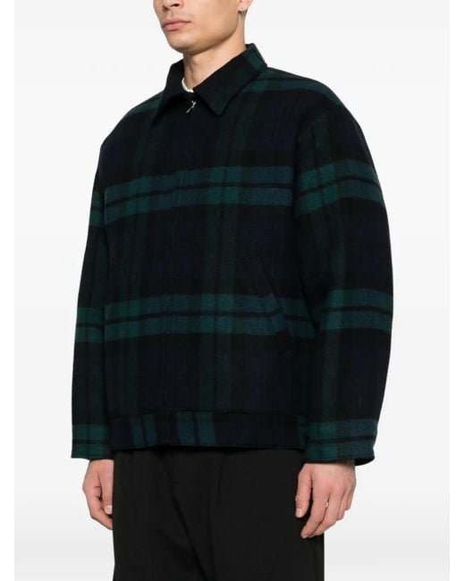 (w)taps Black Checked Zip-Up Shirt Jacket for men