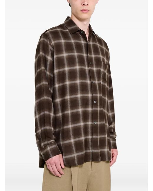 Ssstein Brown Check-Pattern Oversized Shirt for men