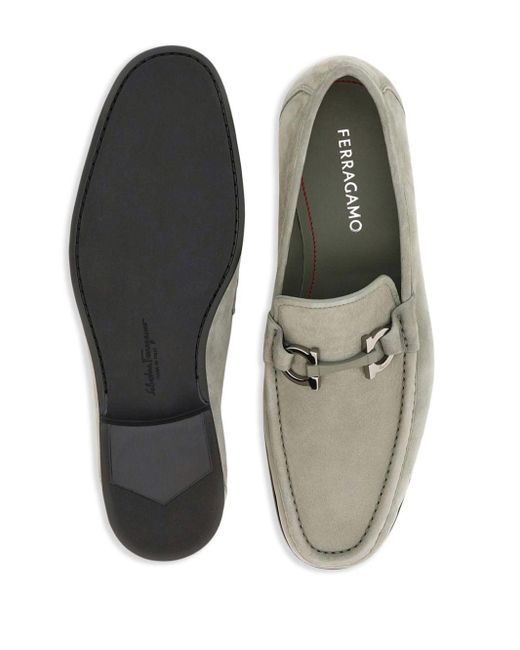 Ferragamo Gray Gancini-plaque Leather Loafers for men