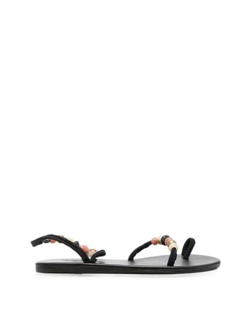 Ancient Greek Sandals White Eleftheria Bead-Embellished Sandals