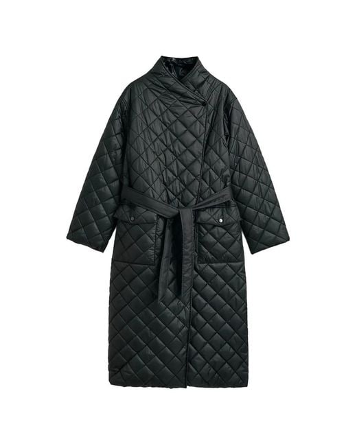Gant Black Quilted Belted Coat
