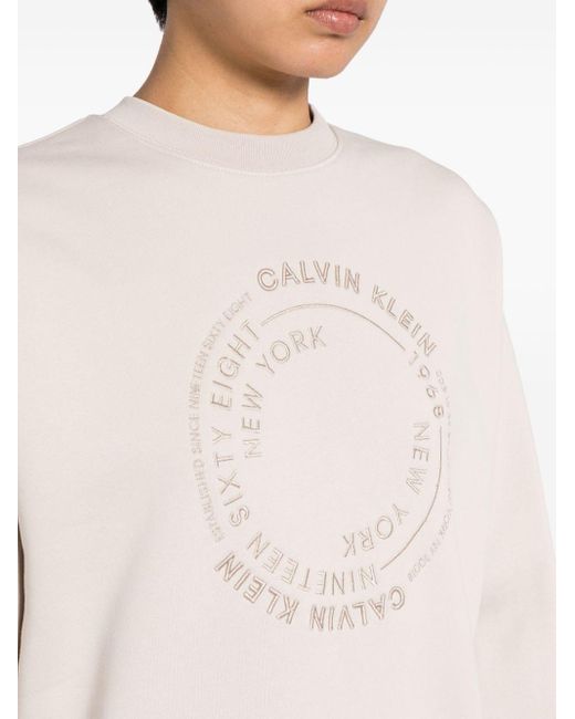 Calvin Klein Natural Logo-embroidered Cotton Sweatshirt