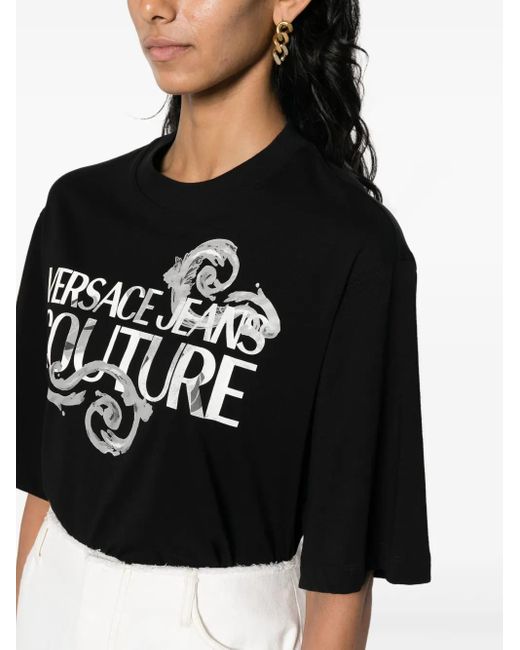 Versace Jeans Couture Black Logo-Print Cotton T-Shirt