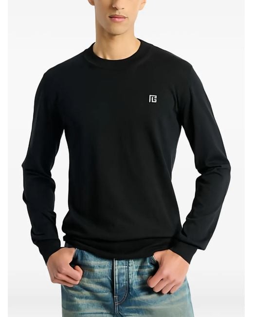 Balmain Black Logo-Detail Long-Sleeve T-Shirt for men