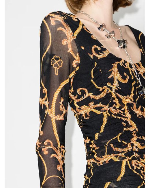 Ganni Black Baroque-Print Midi Dress