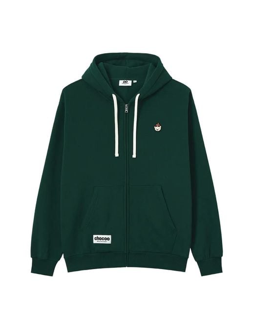 Chocoolate Green Logo-Patch Zip-Up Hoodie for men