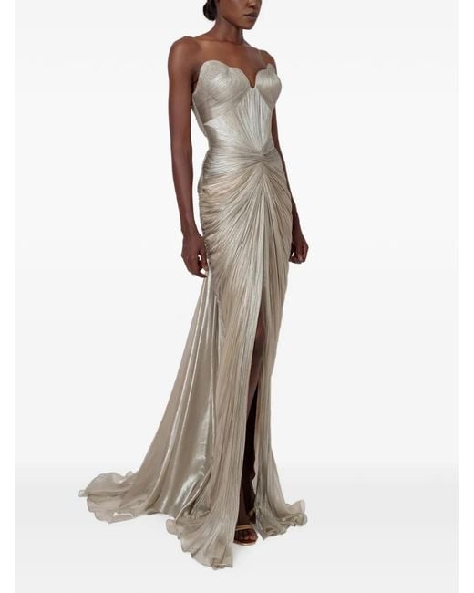 IRIS SERBAN Natural Adelaine Strapless Split Maxi Dress