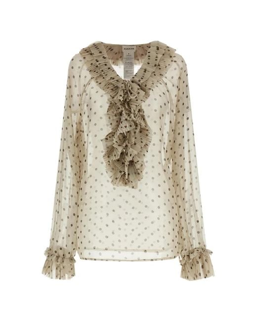P.A.R.O.S.H. Natural Pallina Ruffled Polka Dot Blouse