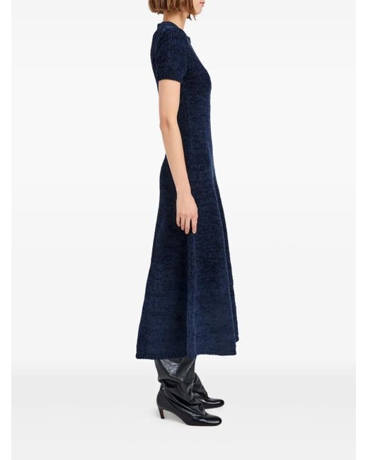 Proenza Schouler Blue Mel Short-Sleeve Marled-Cotton Midi Dress