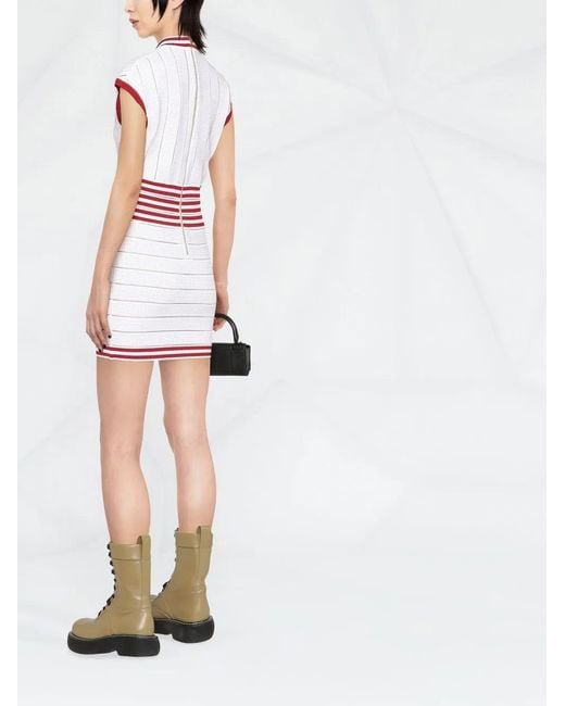 Balmain Red Ribbed-Knit Bodycon Dress