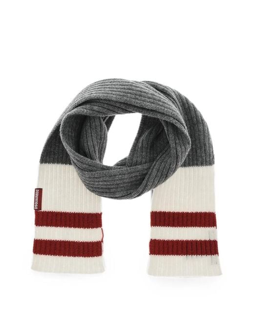 DSquared² Gray Ribbed Striped Scarf for men