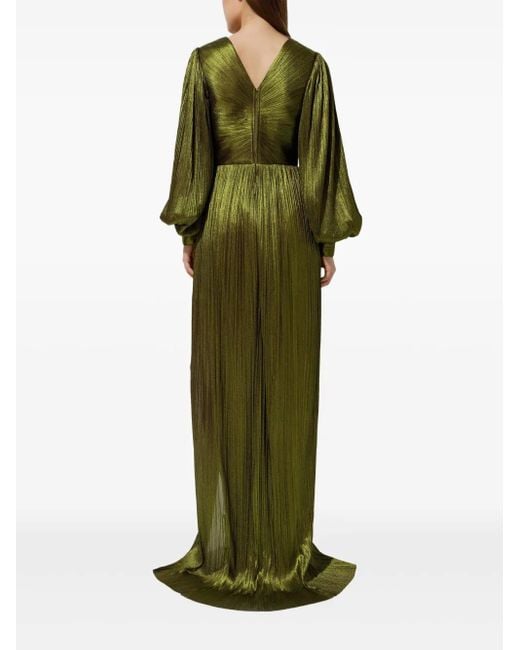 IRIS SERBAN Green Pleated Long-Sleeve Dress