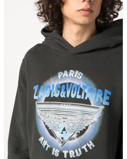 Zadig & Voltaire Gray Logo-Print Organic Cotton-Blend Hoodie for men