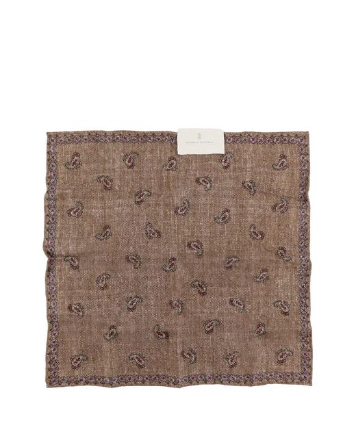 Brunello Cucinelli Brown Paisley-Print Square Scarf for men