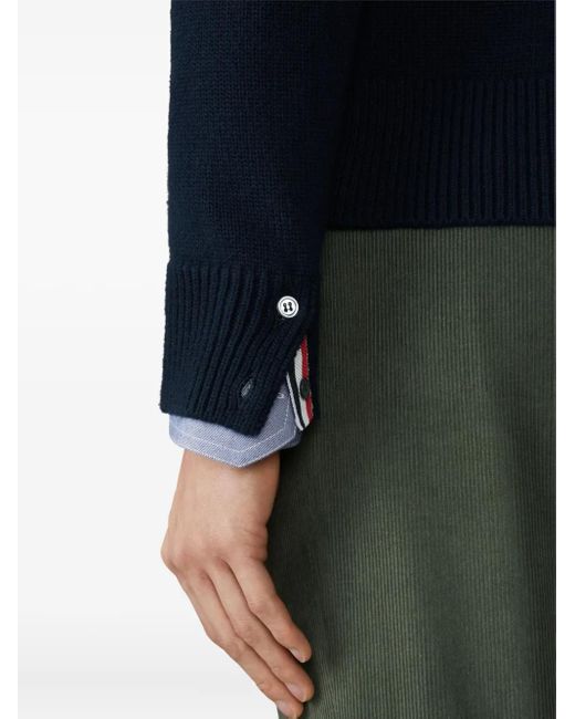 Pull En Laine Mérinos À Col Cheminée 4 Bandes Signature Thom Browne pour homme en coloris Blue