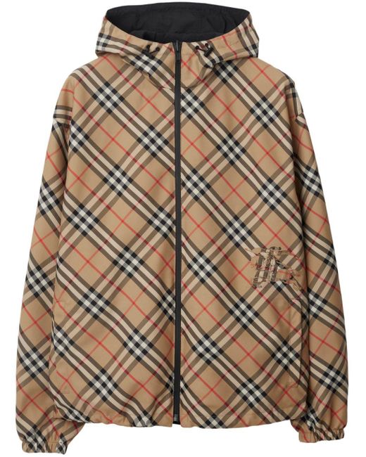 Burberry Brown Vintage Check Reversible Zip-front Hooded Jacket for men