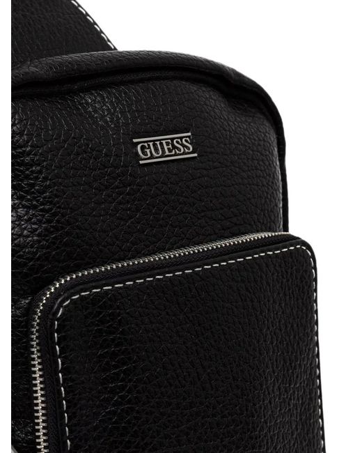 Guess Black Boston Pebbled Contrast-Stitch Backpack for men