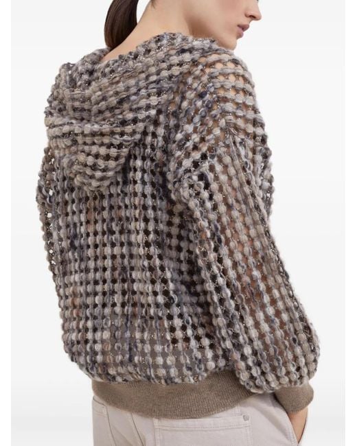 Brunello Cucinelli Brown Balloon Sequin-Embellished Zip-Up Cardigan