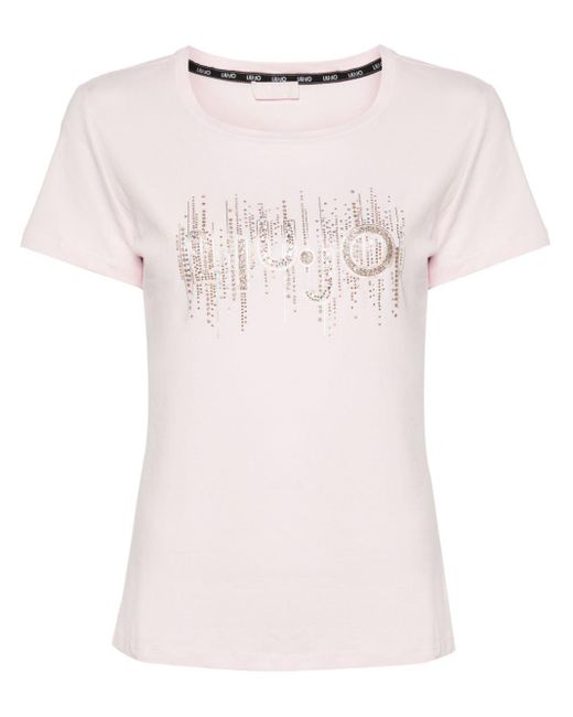 T-shirt con decorazione di cristalli di Liu Jo in Pink
