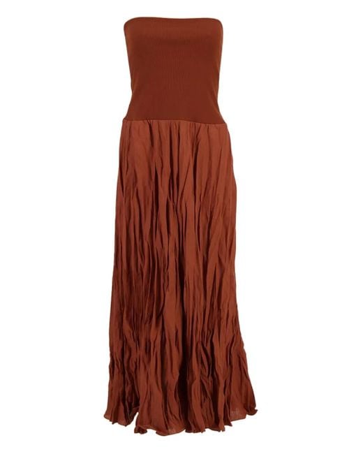 Johanna Ortiz Red Ribbed-Waist Pleated Skirt