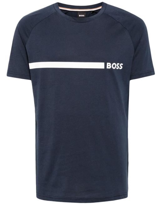 Boss Blue Logo-print Cotton T-shirt for men