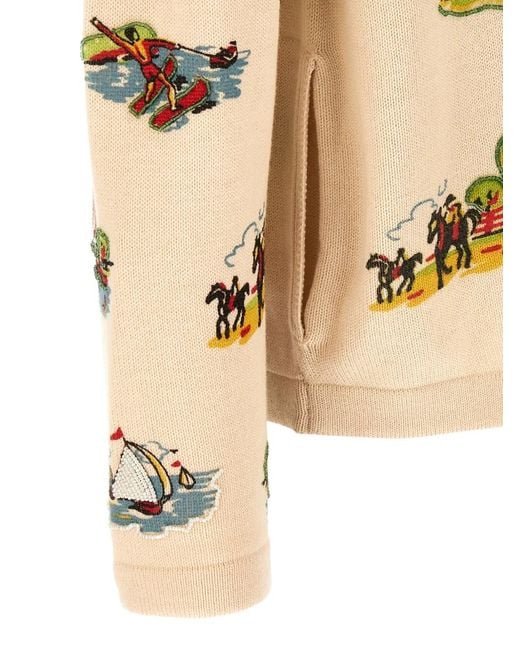 Bode Natural Beaded Camp Embroidered Cardigan for men