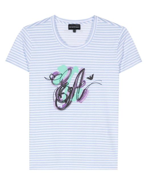 Emporio Armani Blue Logo-print Striped T-shirt