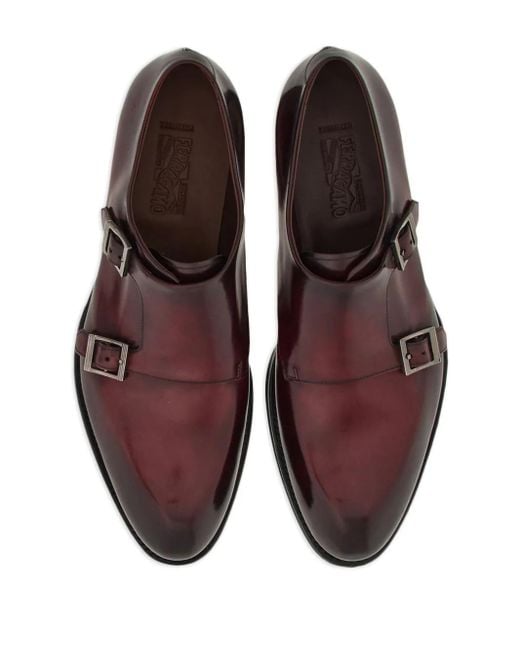 Ferragamo Brown Double-Monkstrap Leather Monk Shoes for men
