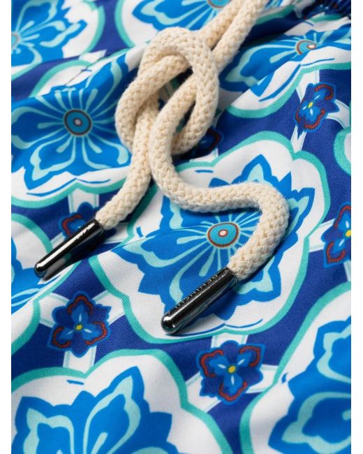 Peninsula Blue Geometric-Print Swim Shorts for men