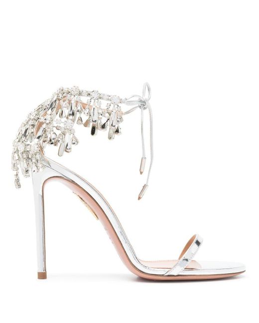 Aquazzura Leather Moonwalk Crystal-embellished 105mm Sandals in Silver ...
