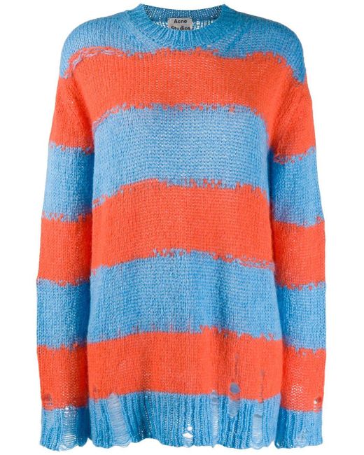 Acne Blue Distressed Striped Sweater