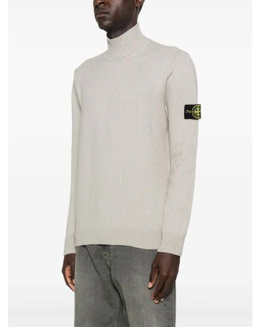 Stone Island White Ribbed Turtleneck Sweater for men