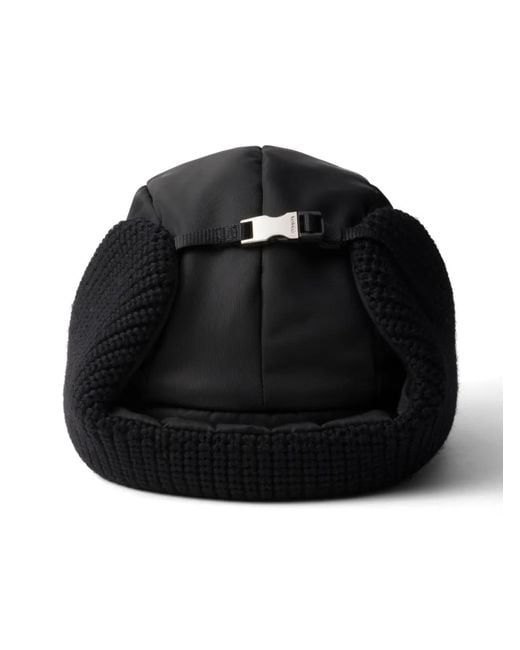 Prada Black Re-Rylon And Wool Trapper Hat for men