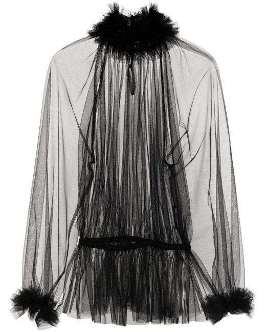 Dolce & Gabbana Gray Semi-transparente Bluse mit Rüschen