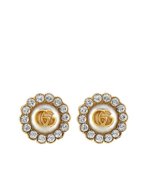 Gucci Metallic GG Marmont Floral-motif Stud Earrings