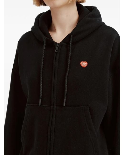 Chocoolate Black Heart-Patch Zip-Up Hoodie