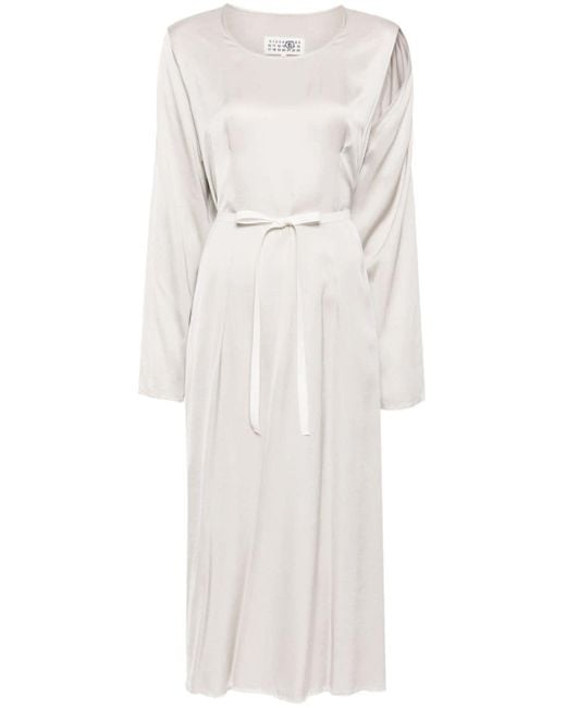 MM6 by Maison Martin Margiela White Bow-detail Long-sleeved Midi Dress