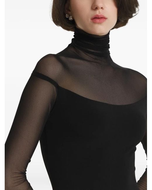 2310 STUDIO Black Mesh-Panel Long-Sleeve Bodysuit