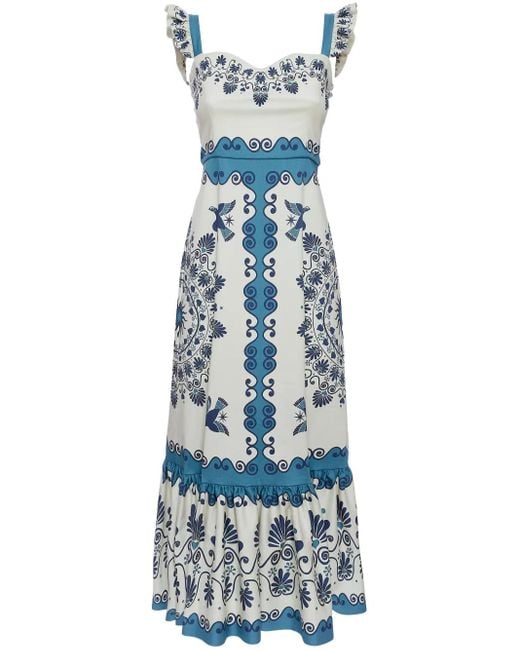 LaDoubleJ Blue Gingerbread Printed Cotton-Blend Midi Dress
