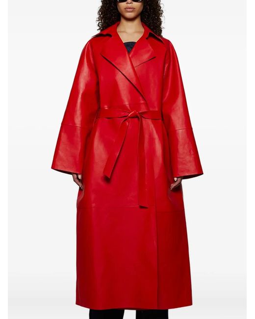 Magda Butrym Red Belted Leather Coat