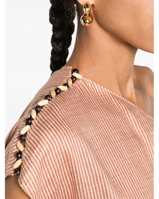 Alysi Pink Striped One-shoulder Blouse
