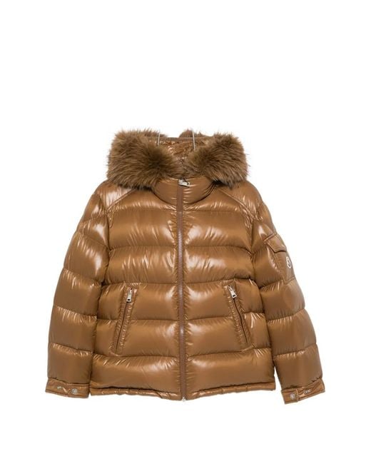 Moncler Brown Fur-Trim Quilted Jacket