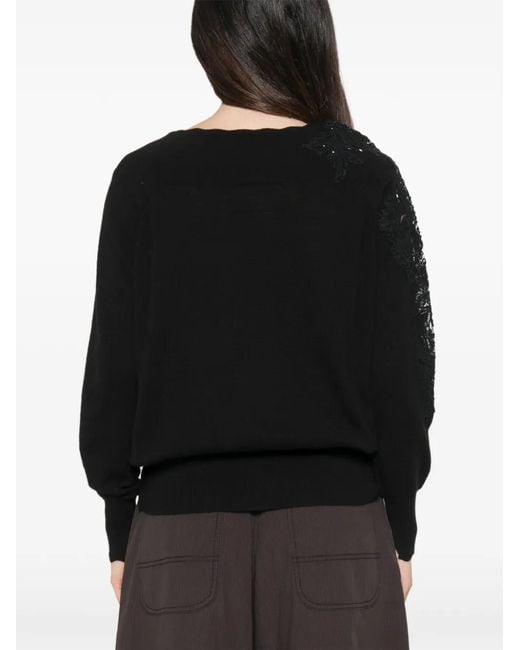 Ermanno Scervino Black Lace-Panel Sequin-Embellished Sweater