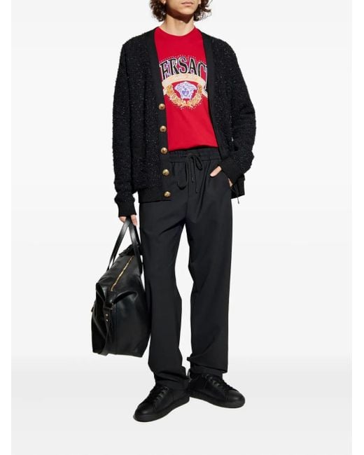 Versace Red T-Shirt With Shimmering Appliqués for men